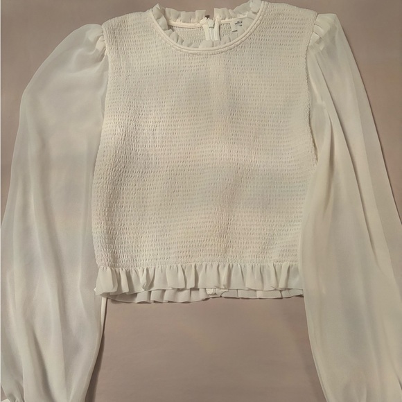 Wilfred Tops - Wilfred Cream Smocked Ruffle-Hem Long Sleeve Blouse